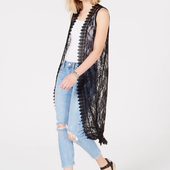 Polly & Esther Tops - Polly & Ester Black Lace Duster